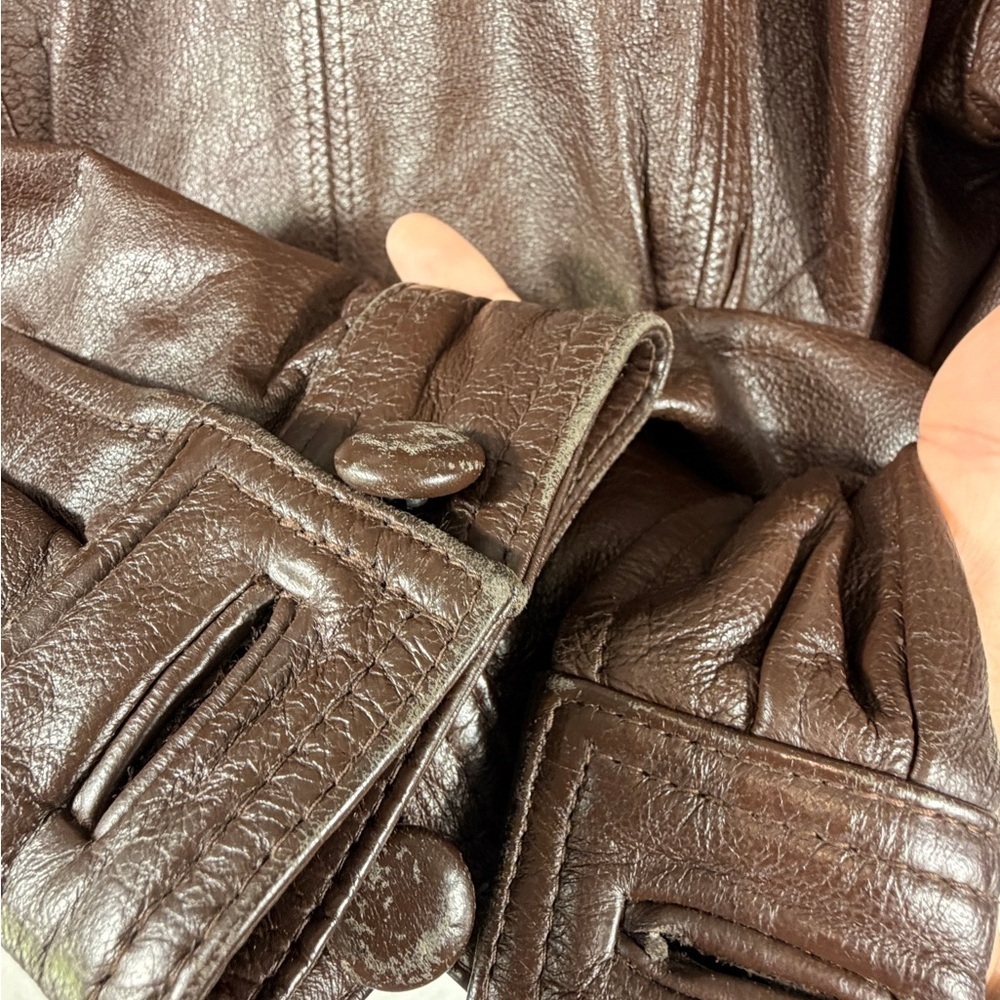 Together 9 Vintage Brown Genuine Leather Double Breasted Blazer Women’s Large - Picture 7 of 16